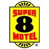 Super 8 Motel logo with bold red text on a yellow background and a large black number 8 in the center.