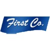 Blue ribbon logo with the white text "First Co." written on it.